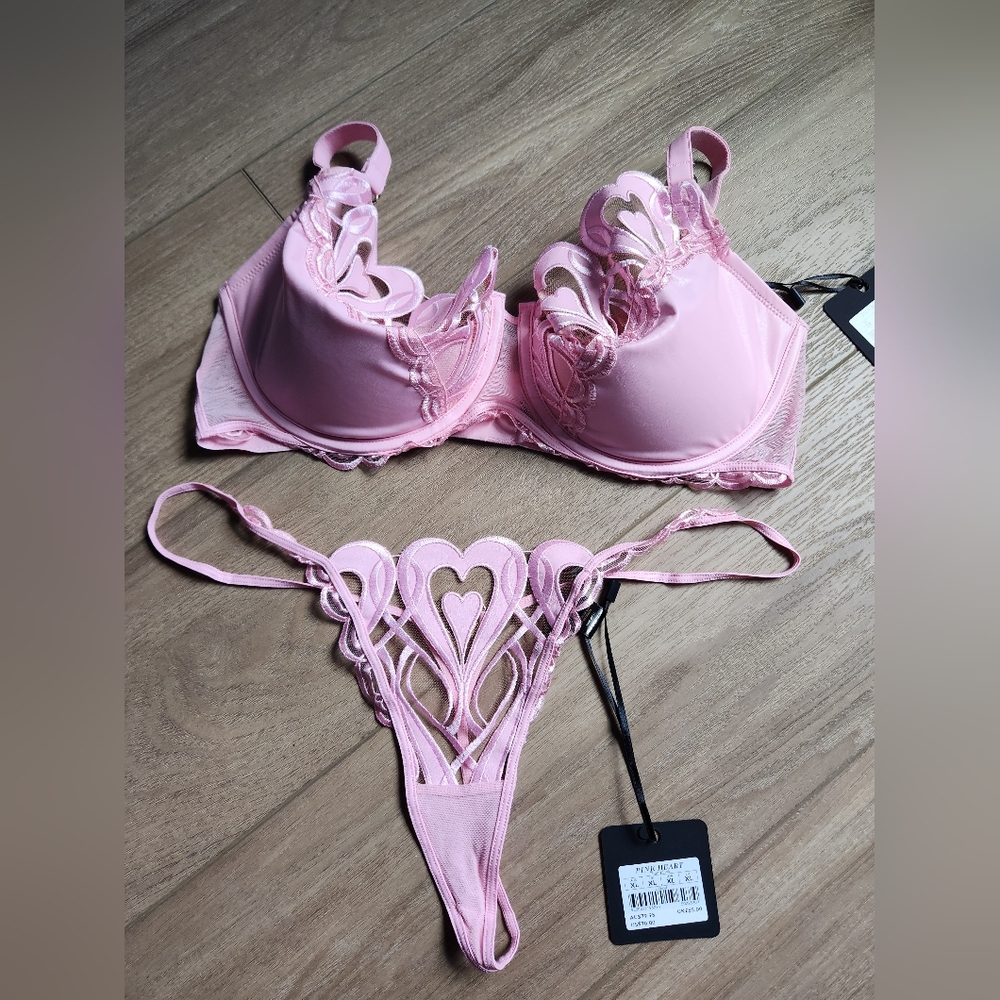 Honey Birdette ๐SET๐ Pink HEARTS 40DDD/Fโ Bra XL thong XL suspender NWT - Picture 11 of 16